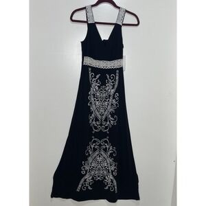 RXB Maxi Dress Sz Small- Black W White Stitching 100% Cotton‎ Boho NWT Repaired